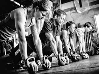 Kettle Bell Push-ups in the Fitness Center at The One New Jersey