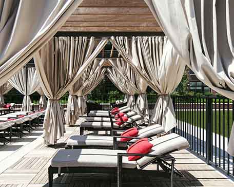 Cabanas next to the pool at The One New Jersey Apartment Rentals